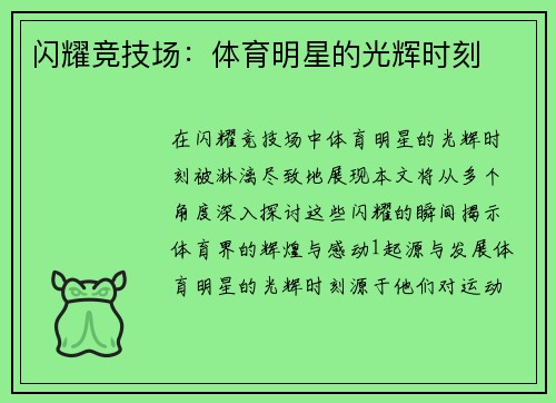 闪耀竞技场：体育明星的光辉时刻